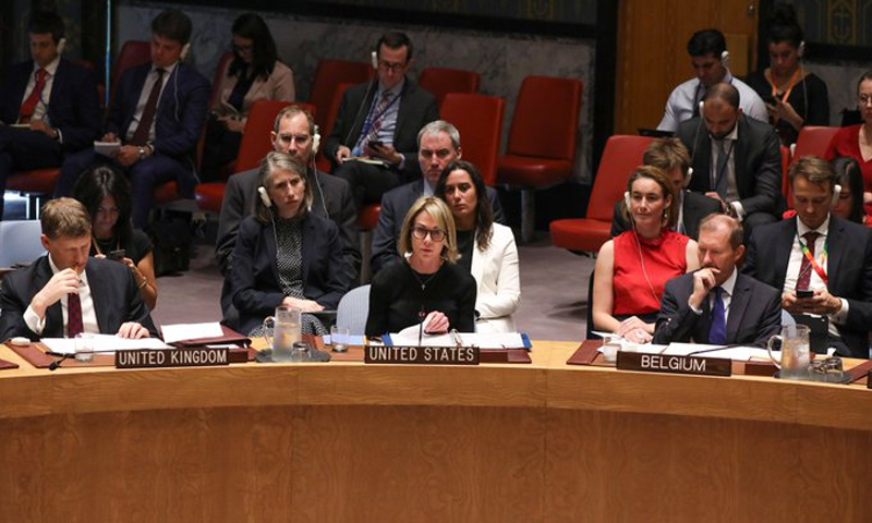 سفيرة الولايات المتحدة الأمريكية لدى الأمم المتحدة كيلي كرافت في جلسة مجلس الأمن (كيلي كرافت تويتر)