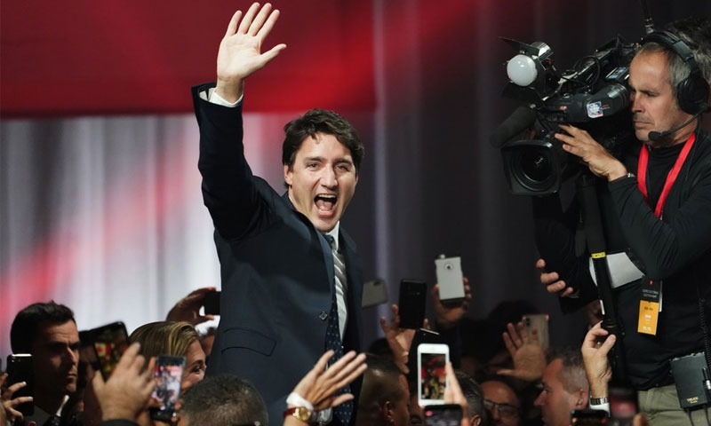 رئيس الوزراء الكندي جاستن ترودو - 21 تشرين الأول 2019 (AP)