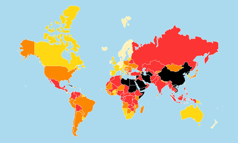 تصنيف الدول في حرية الصحافة للعام 2019 (موقع مراسلون بلا حدود)