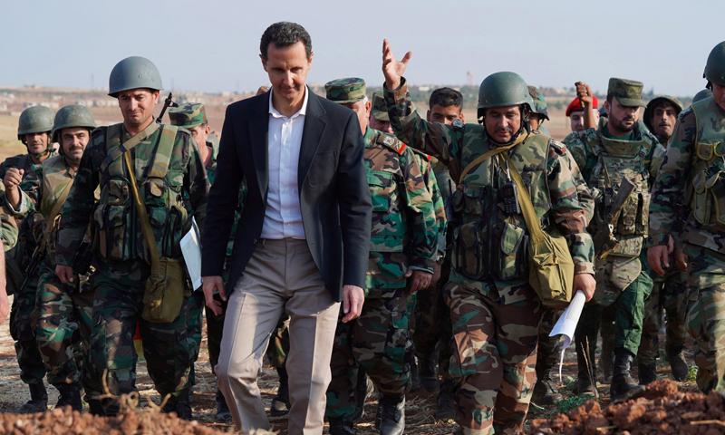 رئيس النظام السوري بشار الأسد في زيارة إلى أطراف محافظة إدلب - 22 تشرين الاول 2019 (سانا)
