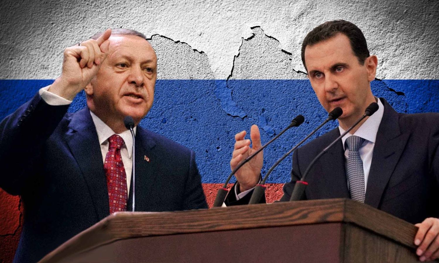 الرئيس التركي رجب طيب أردوغان ورئيس النظام السوري بشار الأسد (تعديل عنب بلدي)