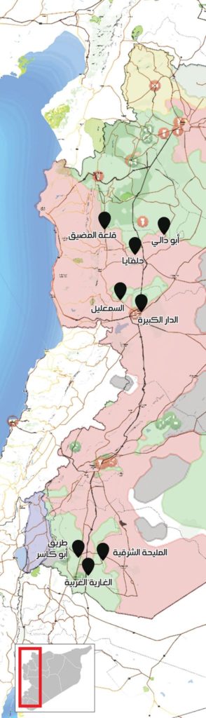 A map showing the distribution of crossings between the parties to the conflict in Syria (Enab Baladi)