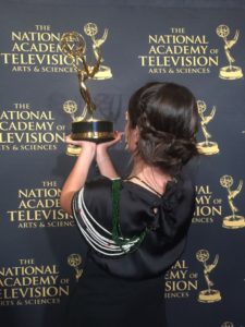 Waad Al-Khatib while receiving the Emmy Award - October 6, 2017 (Facebook) 
