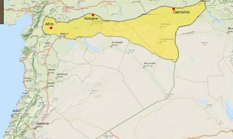 Map showing the geographical perception of the region of Rojava Syria
