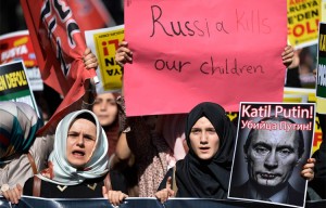 مظاهرات في تركيا تنديدا بالتدخل الروسي في سوريا - ٠٣ تشرين األول ٢٠١٥ - اسطنبول )