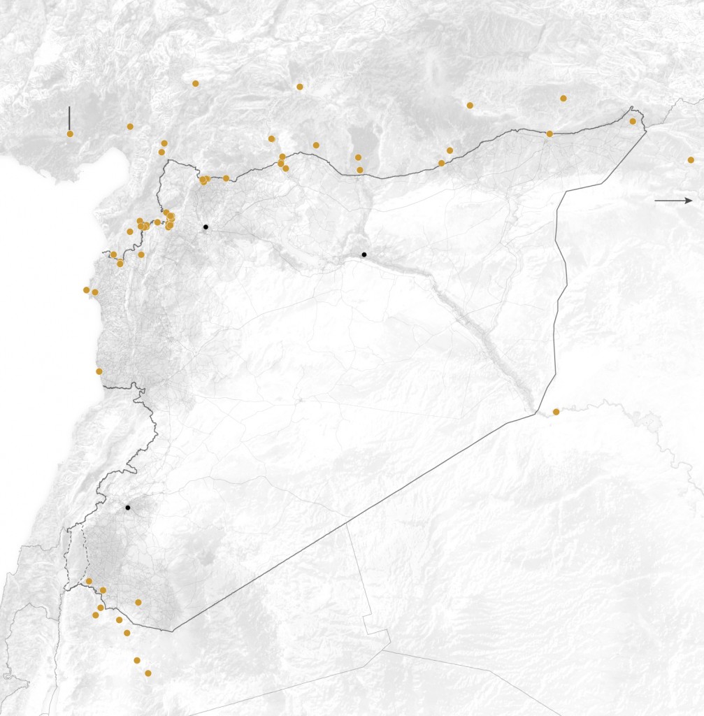 توزع اللاجئين السوريين في دول الجوار (نيويورك تايمز).