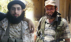 أبو صلاح مسالمة، الأمير العسكري لجبهة النصرة في درعا (يمين)، وأبو حسين تل، الأمير العسكري لحركة المثنى الإسلامية.