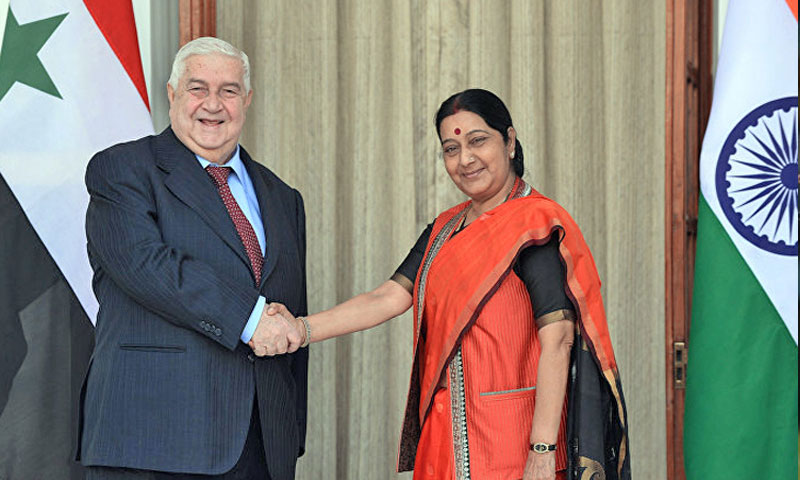 من لقاء وزيرة الخارجية الهندية، سوشما سوارا مع وليد المعلم 11 كانون الثاني(انترنت)
