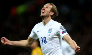 LONDON, ENGLAND - MARCH 27:  Harry Kane of England celebrates after scoring on his debut during the EURO 2016 Qualifier match between England and Lithuania at Wembley Stadium on March 27, 2015 in London, England.  (Photo by Ian Walton/Getty Images)