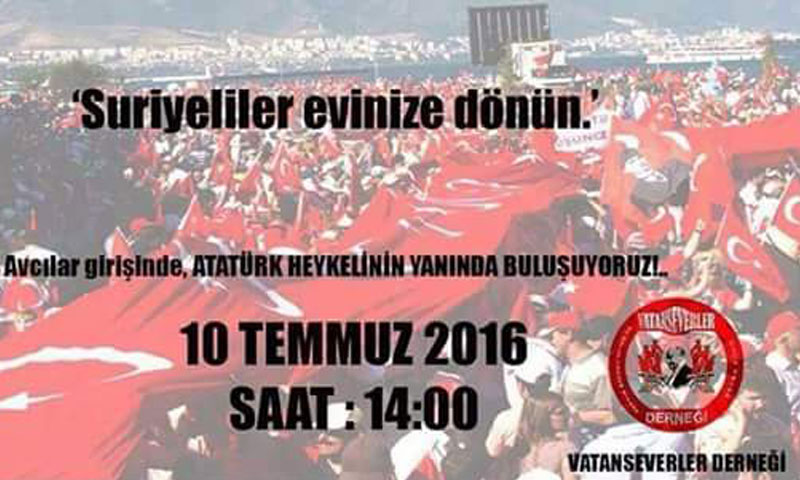 منشور يدعو لمظاهرة ضد السوريين في حي أفجلار بمدينة اسطنبول (إنترنت)