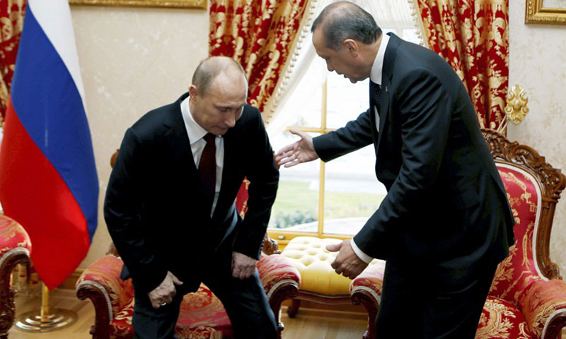 الرئيس التركي رجب طيب أردوغان، ونظيره الروسي، فلاديمير بوتين (إنترنت)