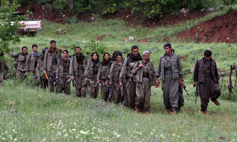 عناصر من حزب "العمال الكردستاني" في جبال تركيا (يوتيوب)