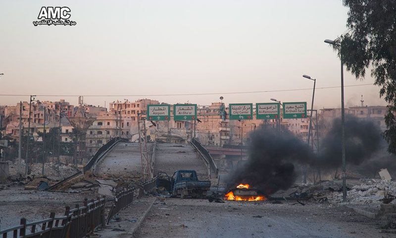 صورة من الدمار الذي خلفه جيش الأسد وحلفائه إيران وروسيا - (مركز حلب الإعلامي)