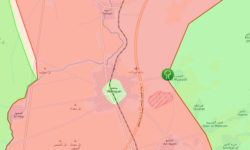 خريطة تظهر مكان منطقة الوردات وحجة شمال شرق درعا (SYRIALIVEMAP)