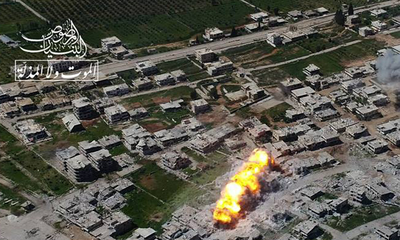 تفجير "خرطوم متفجر" في مواقع قوات الأسد في حي المنشية بمدينة درعا- الخميس 6 نيسان (البنيان المرصوص)