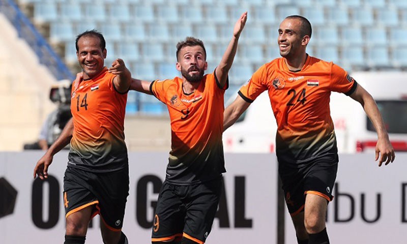 فرحة لاعبي الوحدة بالفوز على نادي الصفاء اللبناني (انترنت