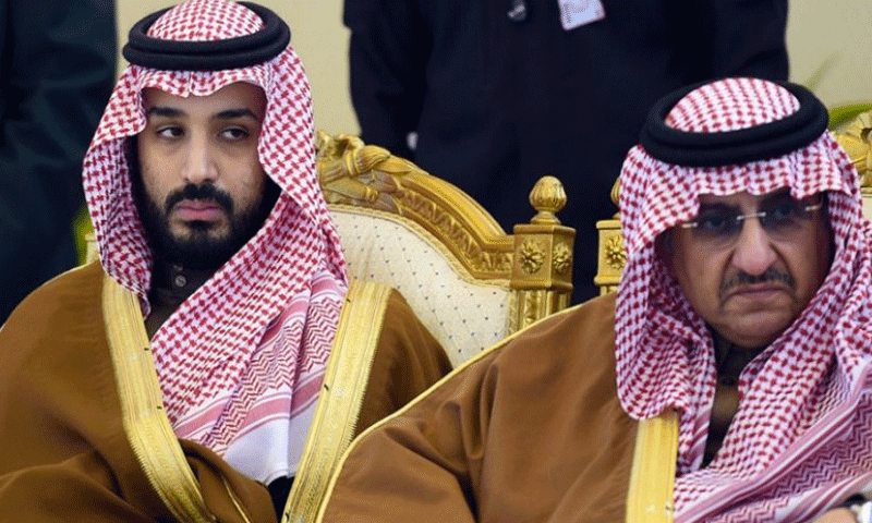 ولي العهد السعودي السابق، الأمير محمد بن نايف، وولي العهد الحالي، محمد بن سلمان (إنترنت)