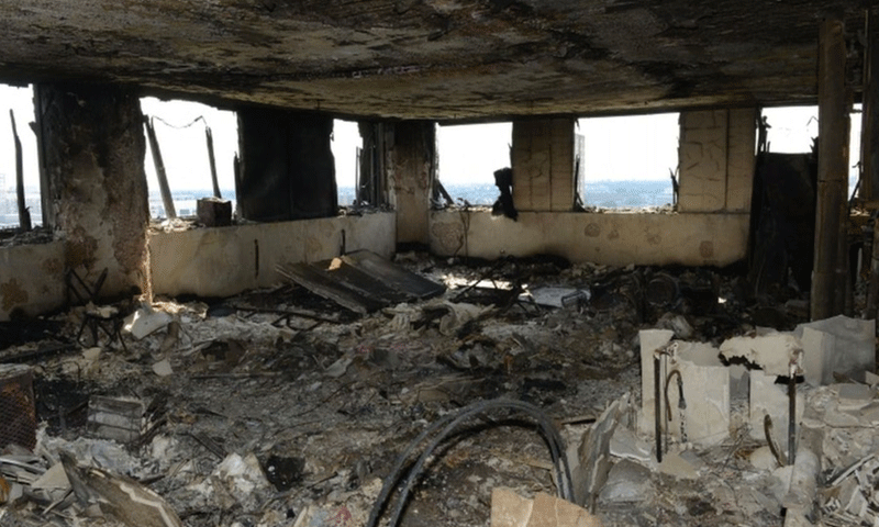 شرطة لندن تنشر صورًا من داخل الشقق التي احترقت في برج "غرن فيلد" وسط لندن البريطانية (BBC)