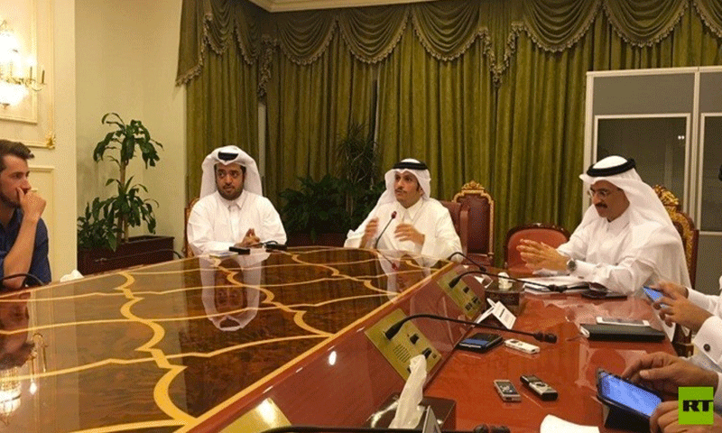 وزير الخارجية القطري، محمد بن عبد الرحمن آل ثاني، في لقاء صحفي، الإثنين 19 حزيران (روسيا اليوم)