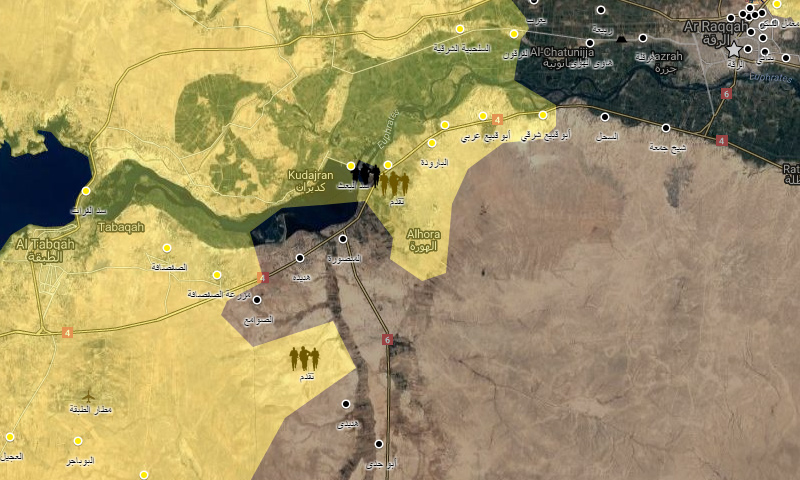 خريطة تظهر توزع السيطرة شمال غرب الرقة - 2 حزيران 2017 (خرائط جوجل المعدلة)