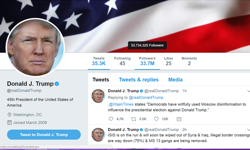 حساب الرئيس الأمريكي دونالد ترامب عبر "تويتر" - (تويتر)