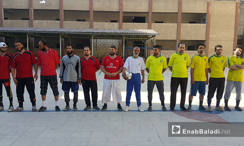 من افتتاح البطولة الرياضية الأولى للمعلمين في الغوطة الشرقية - 19 تموز 2017 (عنب بلدي) 