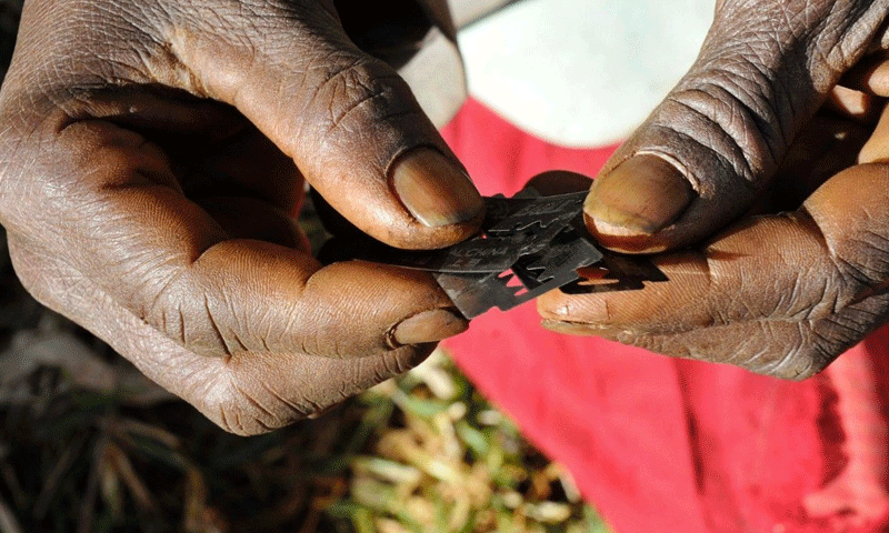 إمرأة أفريقية تمسك شفرة مستخدمة في ختان الإناث (فوكس نيوز)