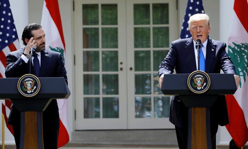 الرئيس الأمريكي، دونالد ترامب، ورئيس الوزراء اللبناني، سعد الحريري، في لقاء داخل "البيت الأبيض"، في واشنطن- 25 تموز 2017 (الجزيرة إنغلش)