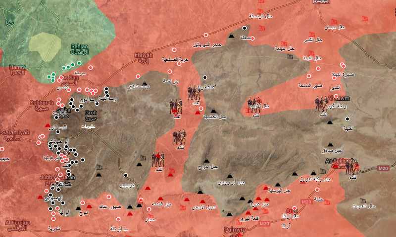 توزع خارطة السيطرة شرق حماة وحمص (خرئط جوجل المعدلة)