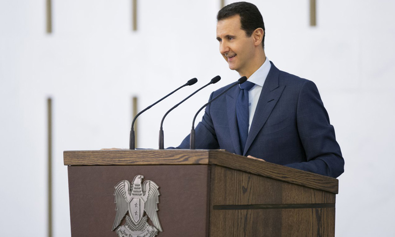 رئيس النظام السوري بشار الأسد يلقي خطابه في قصر الشعب - 20 آب 2017 (رئاسة الجمهورية العربية السورية)