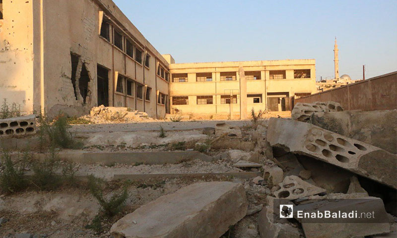  الدمار الحاصل في مدرسة كفرنبودة بريف حماة الشمالي-28 أيلول 2017(عنب بلدي)