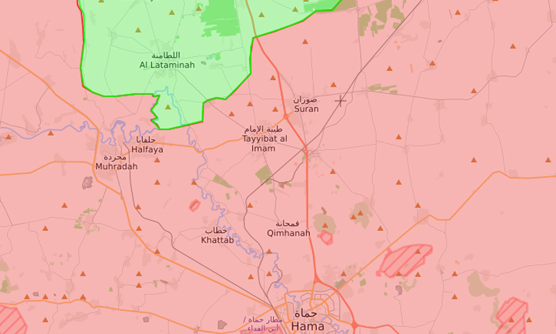 خريطة تظهر مناطق سيطرة المعارضة والنظام السوري على الطريق الدولي شمالي حماة - 12 تشرين الثاني 2017 (livemap)