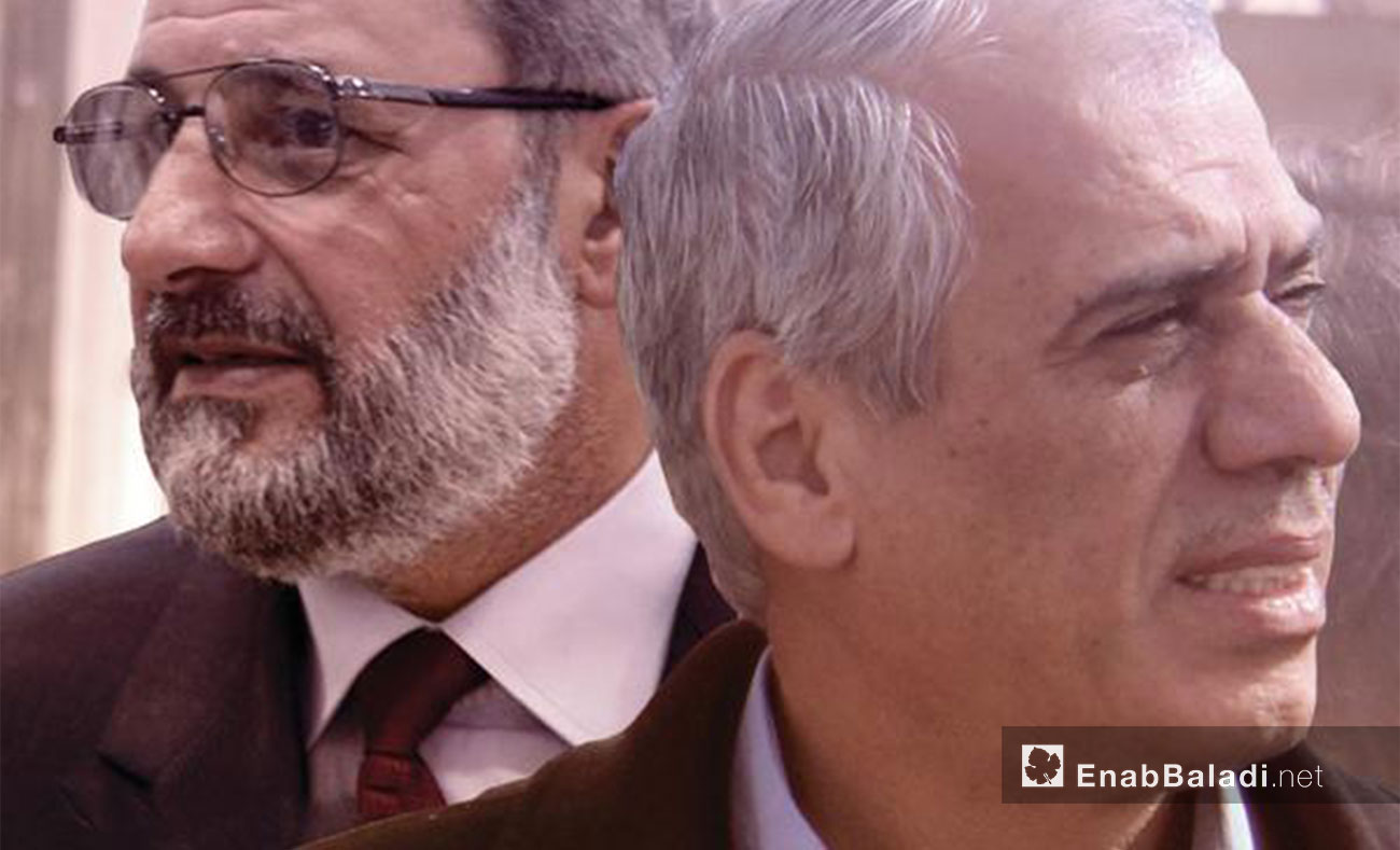 جواد أبو الحطب رئيس الحكومة المؤقتة و محمد الشيخ رئيس حكومة الإنقاذ  (تعديل عنب بلدي)