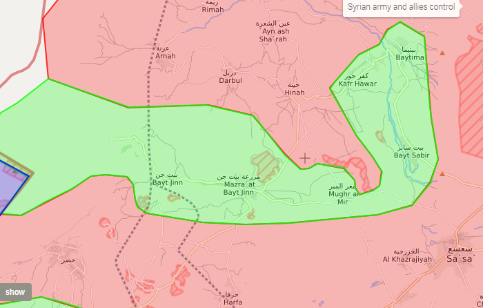 خريطة توضح مناطق نفوذ فصائل المعارضة في ريف دمشق الجنوبي الغربي - 18 كانون الأول 2017 (livemap)