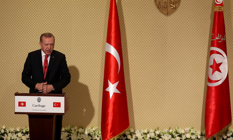 الرئيس التركي رجب طيب أردوغان في مؤتمر صحفي في العاصمة التونسية - 27 كانون الاول 2017 (TRT)