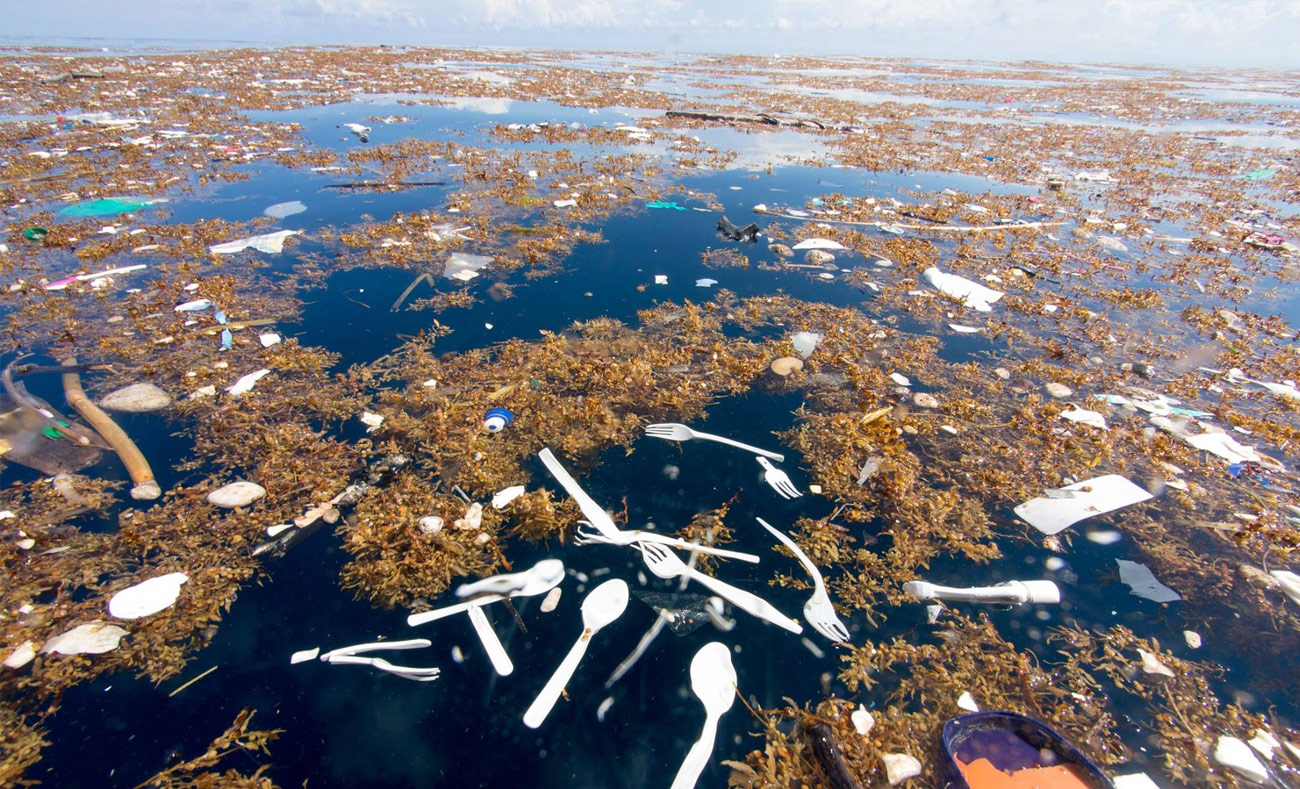 نفايات بلاستيكية في البحر الكاريبي أحد أشهر شواطئ العالم (انترنت)