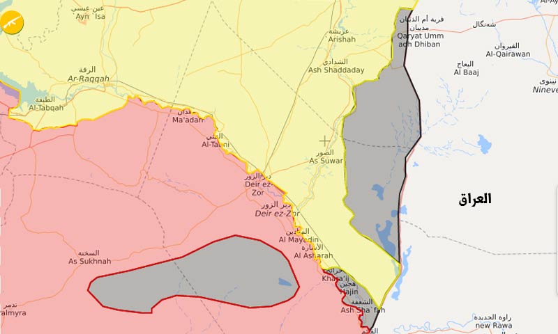 خريطة السيطرة شرقي سوريا - 16 كانون الثاني 2017 (livemap)