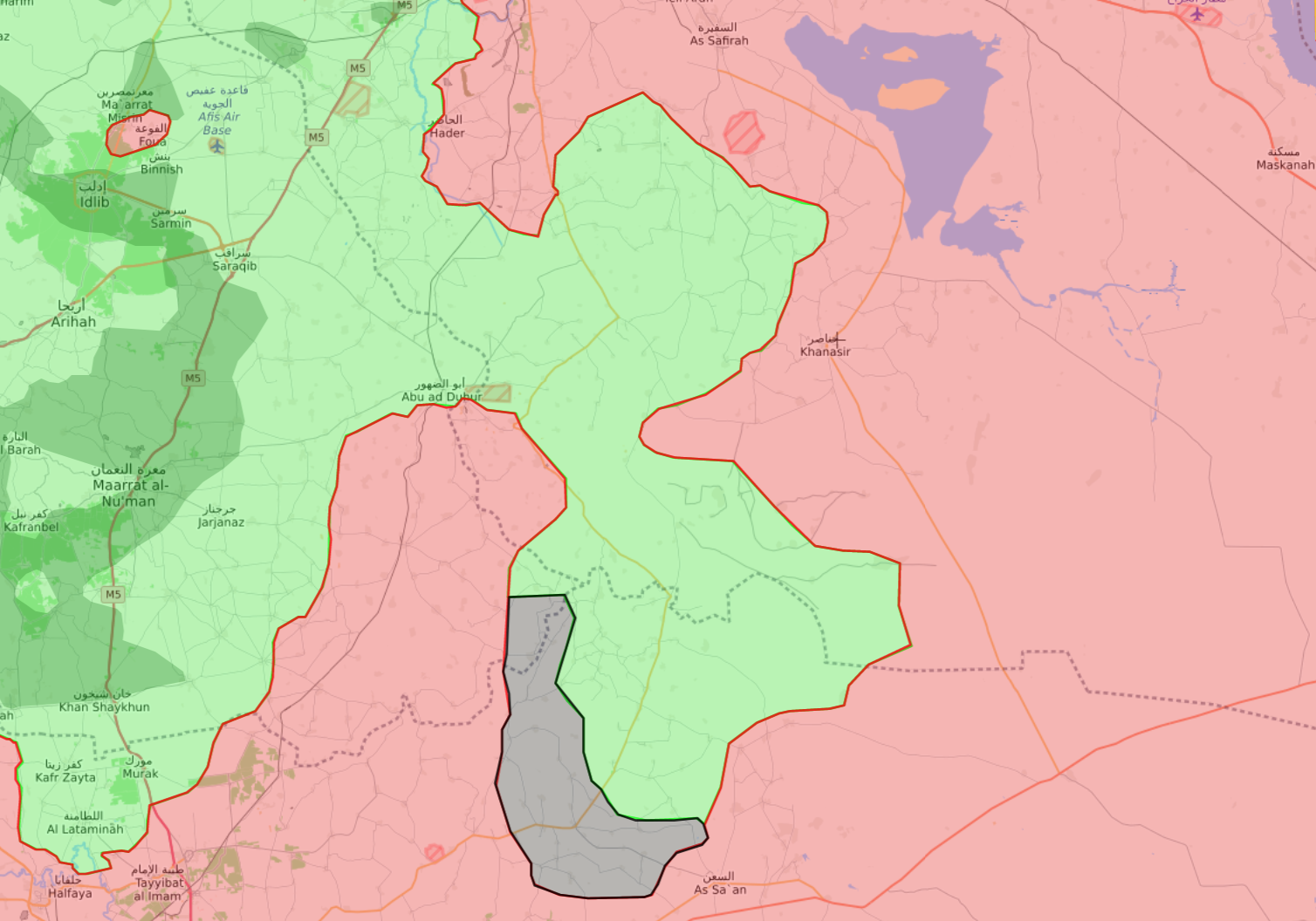 خريطة توضح محاور عمليات قوات الأسد باتجاه مطار أبو الظهور العسكري - 12 كانون الثاني 2018 (LM)