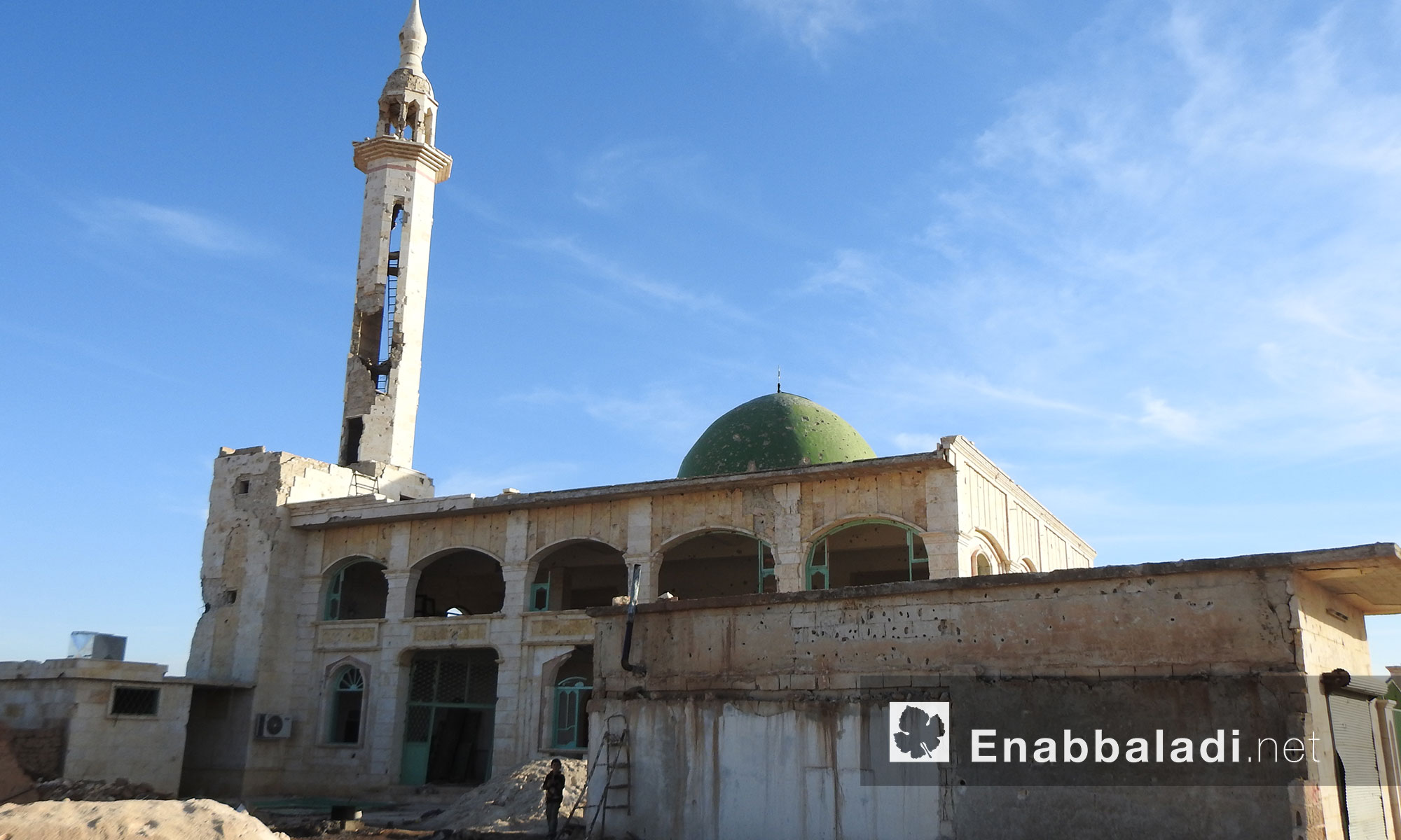 مسجد في قرية دوديان بعد تعرضه للقصف سابقًا بريف حلب الشمالي - 10 كانون الثاني 2018 (عنب بلدي)