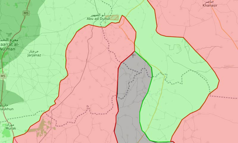 خريطة السيطرة في محيط مطار "أبو الظهور" والمنطقة الجنوبية من حلب - 16 كانون الثاني 2018 (liveuamap)