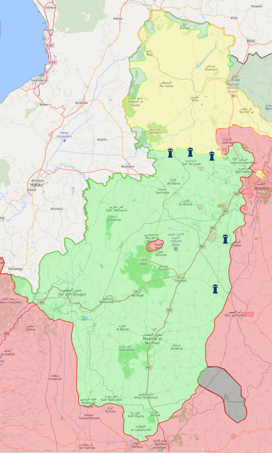 خريطة السيطرة في ريف محافظة إدلب - 12 شباط 2018 (livemap)
