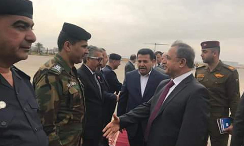 وزير الداخلية في حكومة النظام السوري محمد الشعار لحظة وصوله العاصمة بغداد - 6 شباط 2018 (فيس بوك)