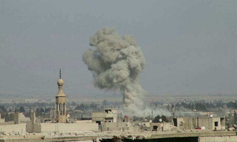 غارة جوية على بلدة مسرابا بالغوطة الشرقية  (مركز الغوطة الإعلامي)

