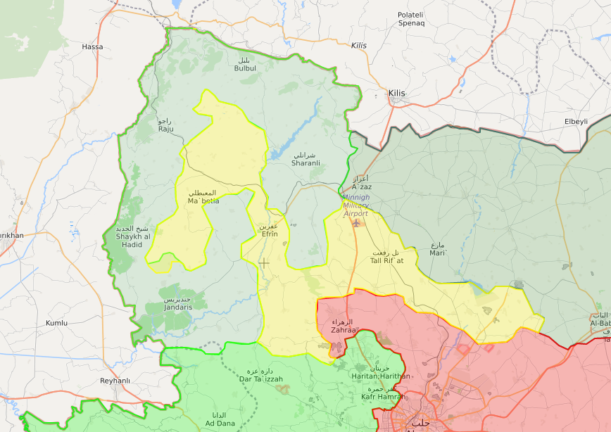 خريطة توضح نفوذ فصائل الجيش الحر في عفرين – 17 آذار 2018 (LM)