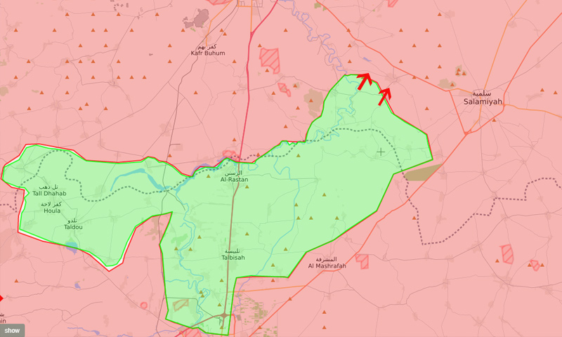 خريطة السيطرة في ريفي حمص الشمالي وحماة الجنوبي – 18 من نيسان 2018 (تعديل عنب بلدي)