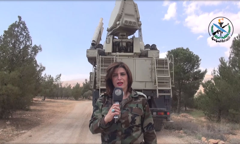 عربة دفاع جوية نوع بانتسير تابعة للنظام السوري - 17 نيسان 2018 (يوتيوب)