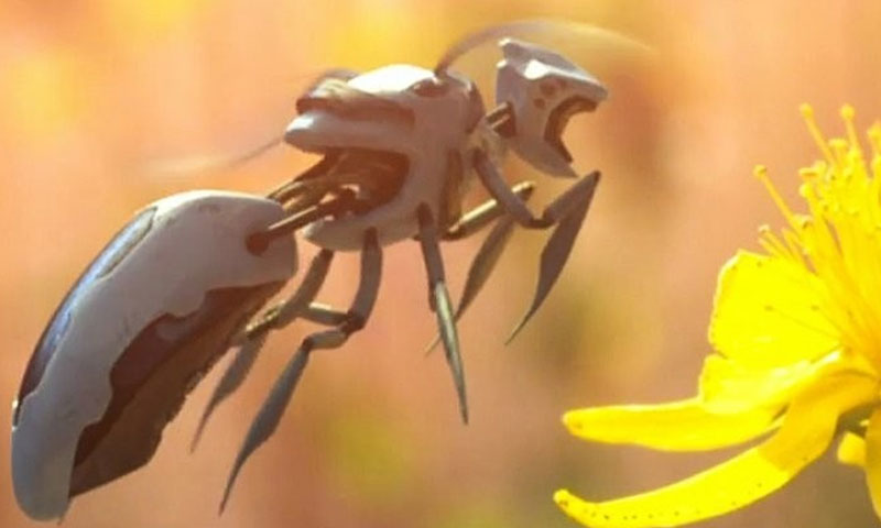 النحل الروبوت قد يعوض عن النحل الطبيعي ريثما يحل العلماء المشكلة الصحية التي تواجهه (Polynoid/Greenpeace/Vimeo)
