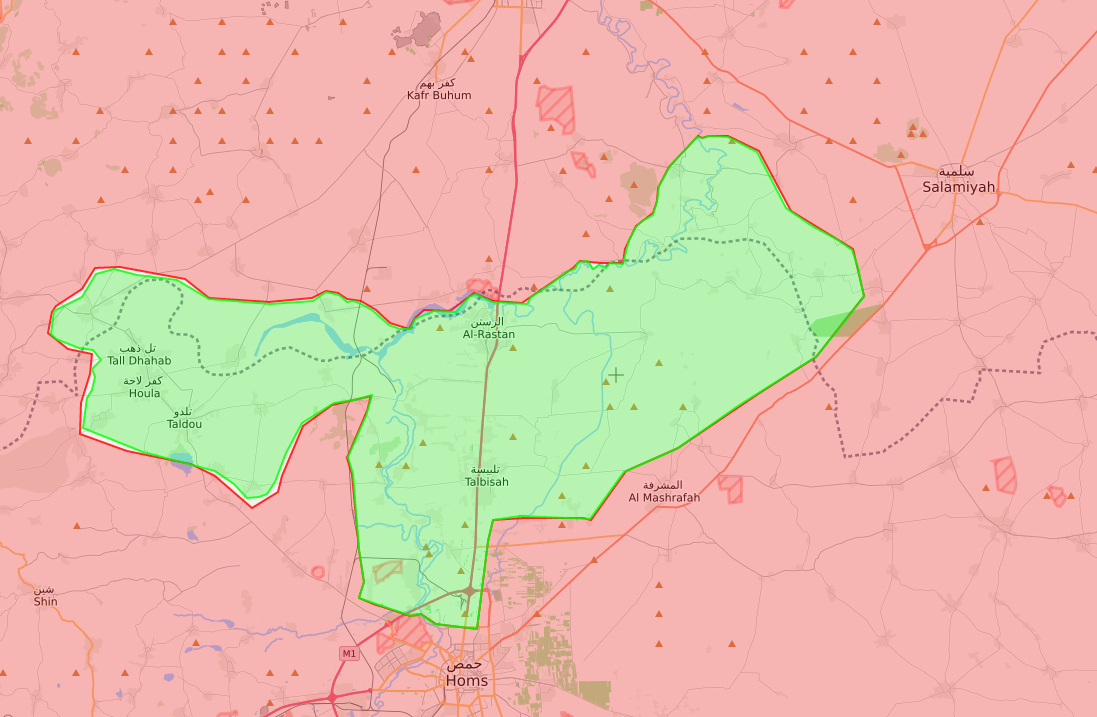 خريطة توضح مناطق سيطرة فصائل المعارضة في ريف حمص الشمالي - 23 نيسان 2018 (lm)