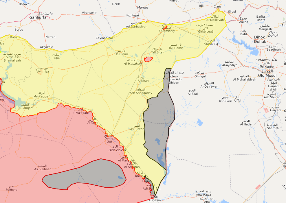 خريطة توضح نفوذ تنظيم الدولة الإسلامية في المنطقة الشرقية من سوريا - 7 من أيار 2018 (lm)