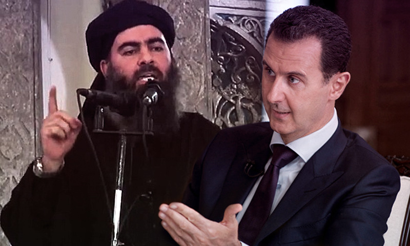 رئيس النظام السوري بشار الأسد وزعيم تنظيم "الدولة" أبو بكر البغدادي (تعديل عنب بلدي)